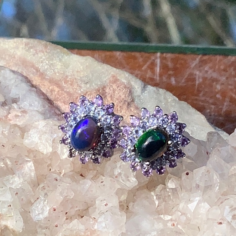 Opal & Amethyst 925 Sterling Silver Earrings